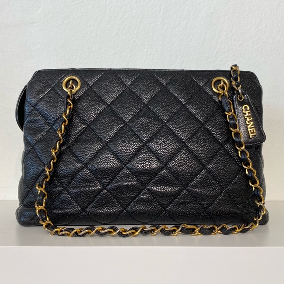 SOLD Authentic Chanel Vintage Black Caviar Tote Bag - Picture 2 of 16